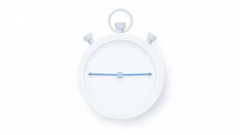 A stopwatch whose single hand has split into two, one pointing left and one pointing right.
